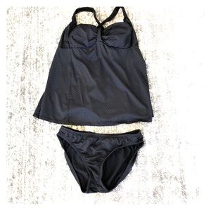 Maternity Tankini - Black - light grey polka dots